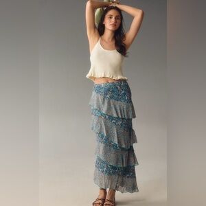 Anthropologie Ruffle Flounce Maxi Skirt